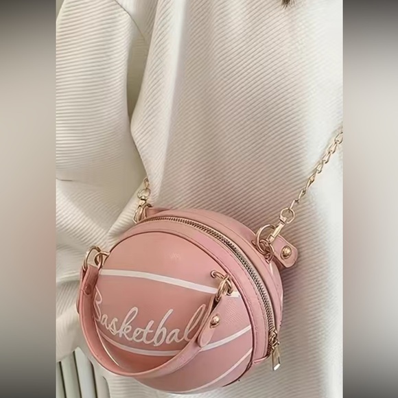 BASKETBALL SHAPE CROSSBODY MINI BAG, METAL CHAIN, LETTERS PRINTED - Picture 2 of 7
